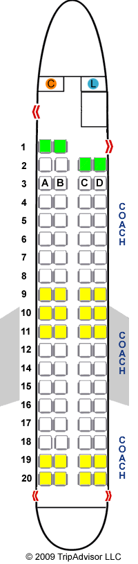 Continental Airlines Bombardier Q400 (DH4) Seat Map