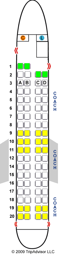 Continental Airlines Bombardier Q400 (DH4) Seat Map Continental Airlines Bombardier Q400 (DH4) Seat Map