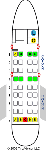 Continental Airlines Bombardier Q200 (DH2) Seat Map Continental Airlines Bombardier Q200 (DH2) Seat Map